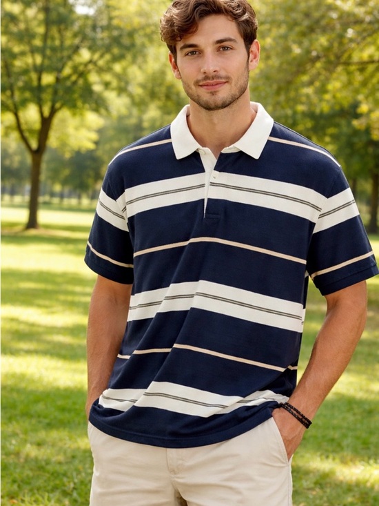 Abercrombie & Fitch Other - Abercrombie & Fitch Navy and Cream Striped Polo